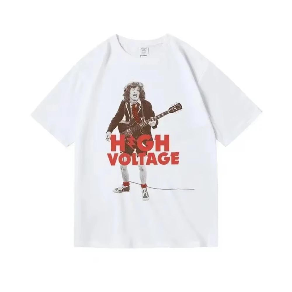 New ACdc Rock Band Cotton Printed Singer Women Men T-shirt High Quality Round Neck Breathable Y2K Short Sleeve 2025 Fan Top