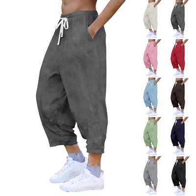 Women's Casual Loose Cropped Trousers, Wide-leg Pants with Tapered Ankles, Casual Pants