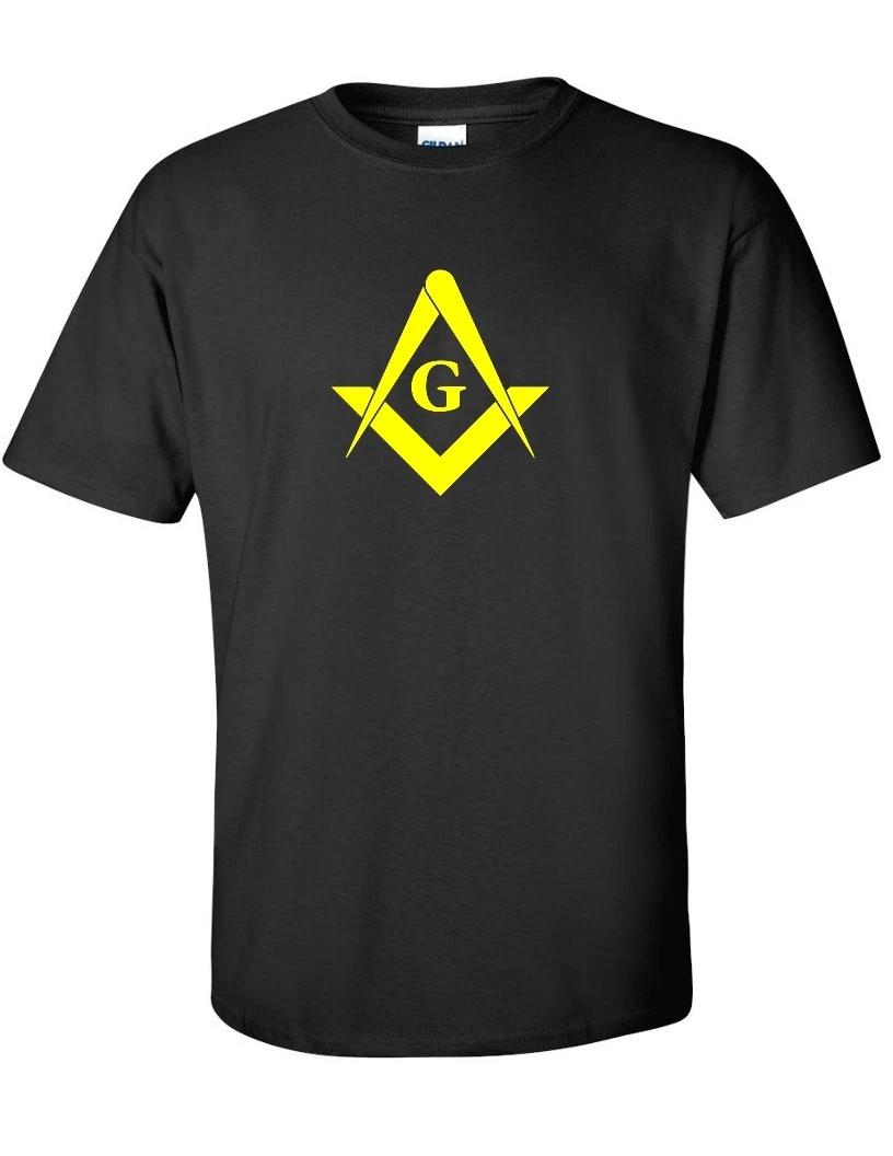 Yellow Free Mason Logo Square Compass Illuminate Black Cotton T-Shirt M