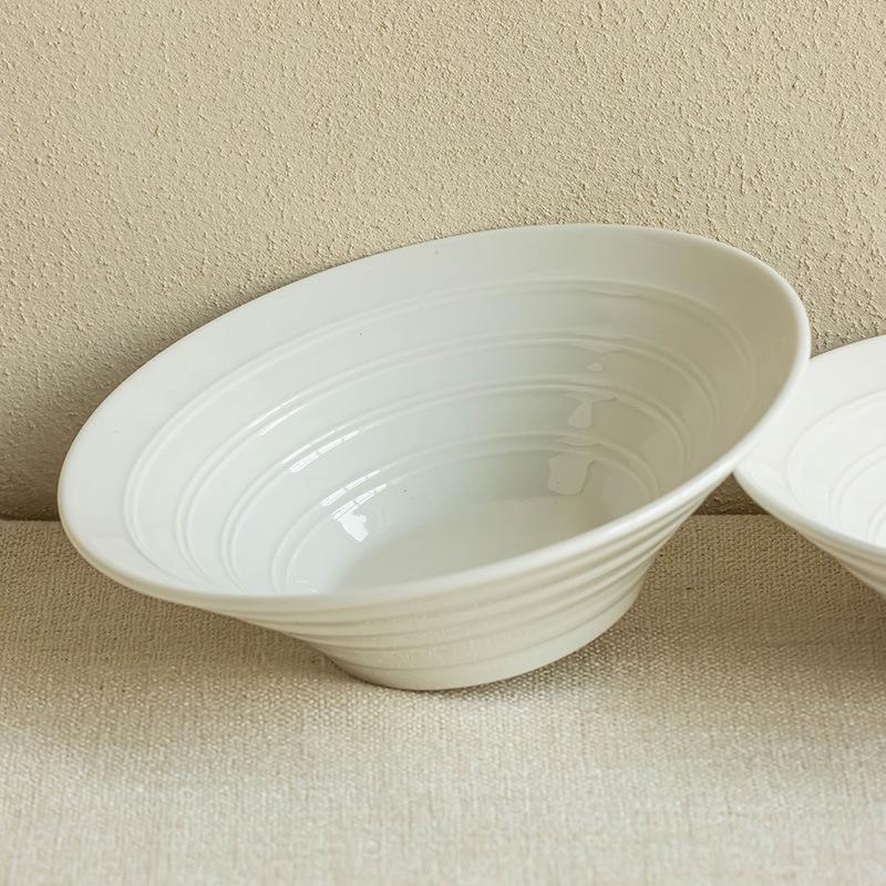 Simple Ceramic Tableware Bowl Pure White Hat Bowl Ramen Bowl High Value Fruit Salad Soup Bowl Household Noodle Bowl
