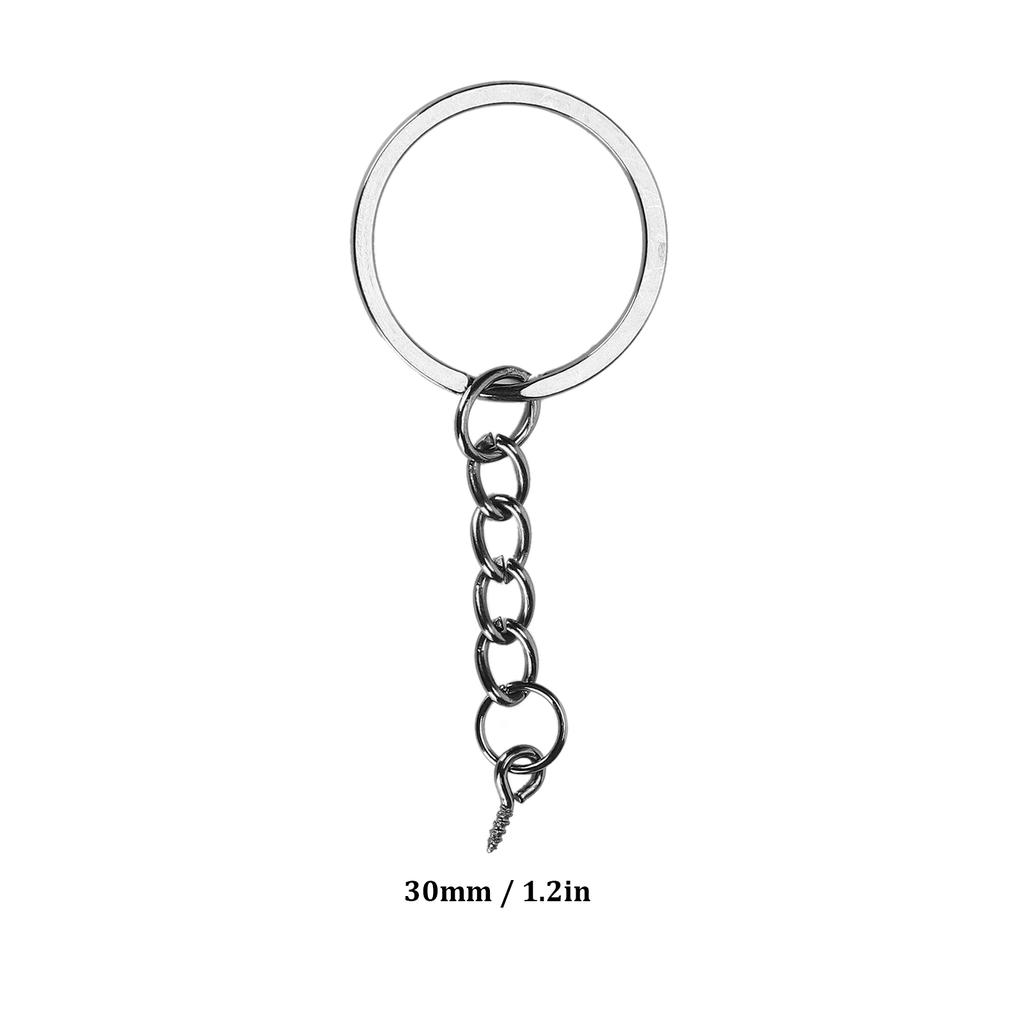10pcs DIY Key Ring with Chain Portable Metal Key Chain Eye Screw Jewelry Pendant AccessoryGun Black 30mm