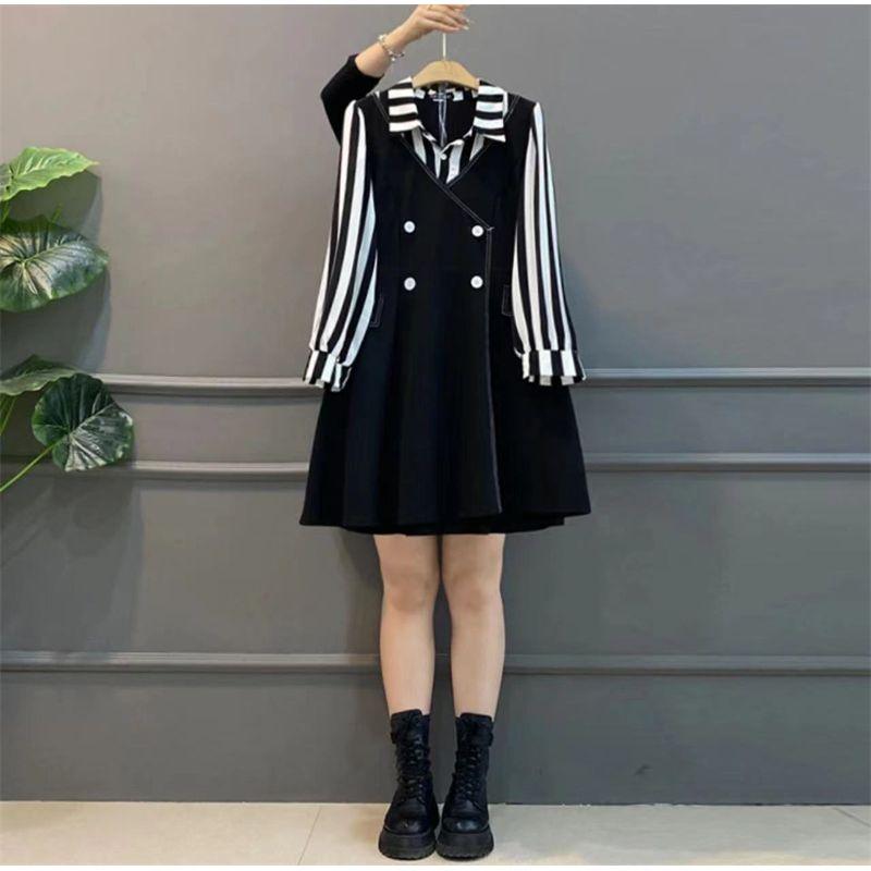 

Женское модное платье-рубашка большого размера в стиле колор-блок, минималистичное, имитация двух частей Stripes 3XL