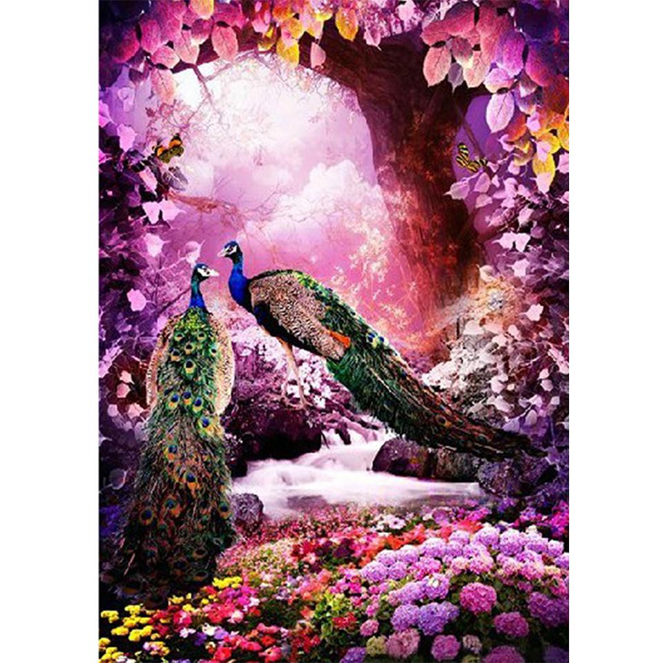 5D DIY Round Diamond Painting Animal Diamond Embroidery Peacock Cross Stitch Kit Rhinestone Mosaic Picture Home Decoration Gift