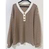 Women's V Neck Long Sleeve Loose Fit Casual Striped Knit Top Blouse for Daily Wear