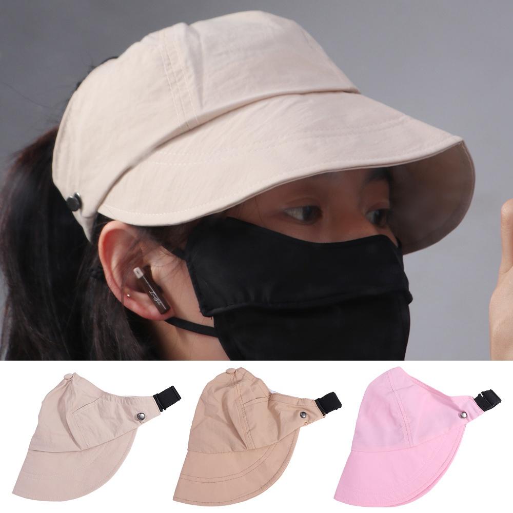 Foldable Sunshade Empty Top Hat Solid Color Mask Hanging Suncreen Peaked Cap Bucket Hat Sun Hat Ponytail Cap Beach