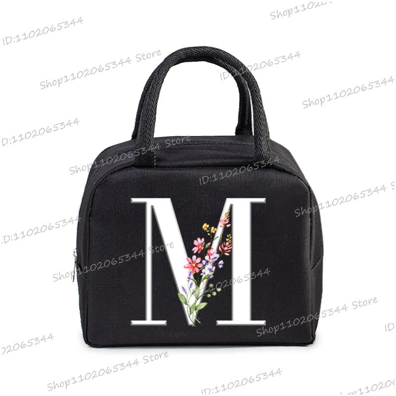 1Pc Portable Lunch Bag Wildflower Alphabet ABCD..Cooler Ice Pack Lunch Box Insulation Package Insulated Thermal Unisex Lunch Bag
