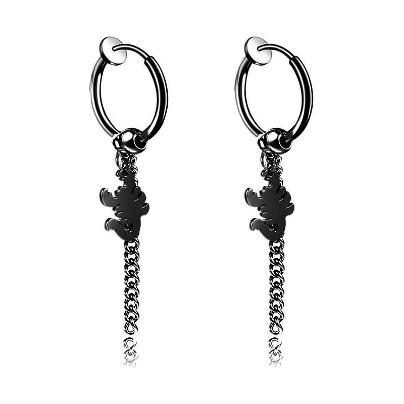 Punk Stainless Steel Chain Hoop Earrings Unisex Goth Pop Hip Hop Pendants Fashion Ear Jewelry Accessories
