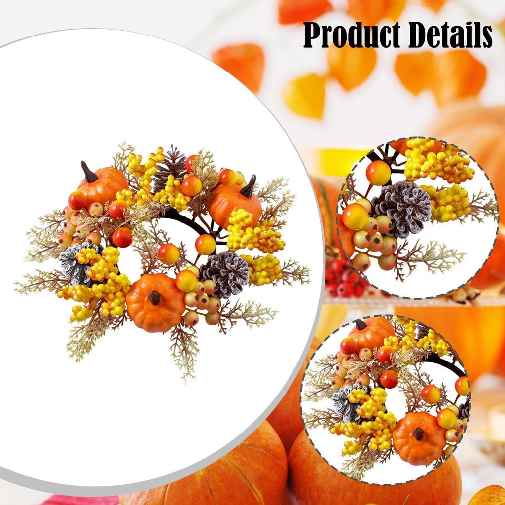 Candle Ring Artificial Wreath Pumpkin Autumn for Tabletop Dining Room