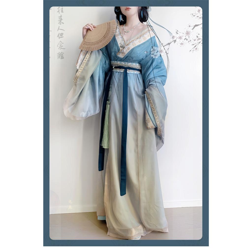 Chinese Wei And Jin Dynasty Style Hanfu For Women Cross-collar Print Daily Improved Suit