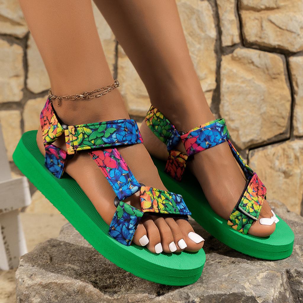 New slippers fashionable outer wear women's large size sandals women's platform Velcro collage girl sandals