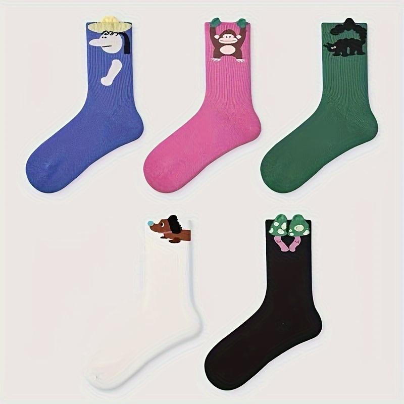 5Pairs Renaissance Style Art Mid-Calf Socks, Animal Print Cute Design,Home Leisure Activities Wear With Skate Shoes Casual Shoes