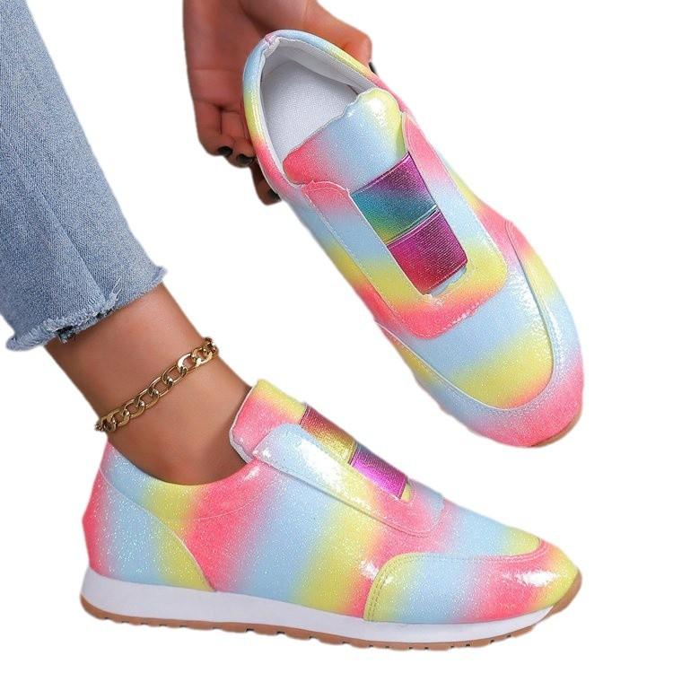 2025 New Spring Flat Bottom Rainbow Color Women Casual Breathable Sneakers Comfort Women Loafer Women Vulcanized Shoes