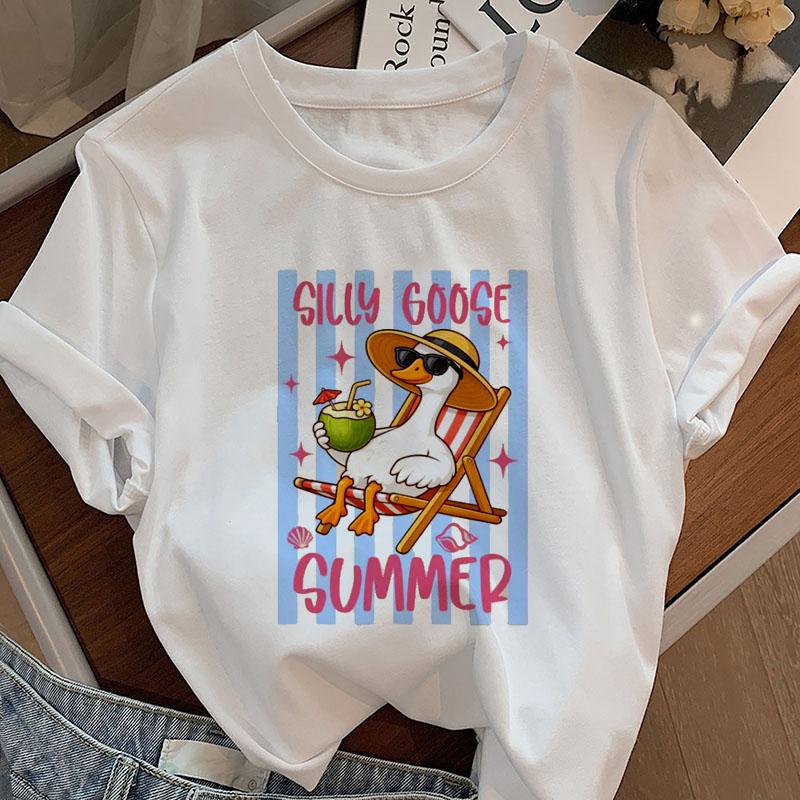 Funny Cottage Goose Gardening T Shirt Summer Spring TShirts Short Sleeve Tshirt Casual Round Neck Printed Clothes