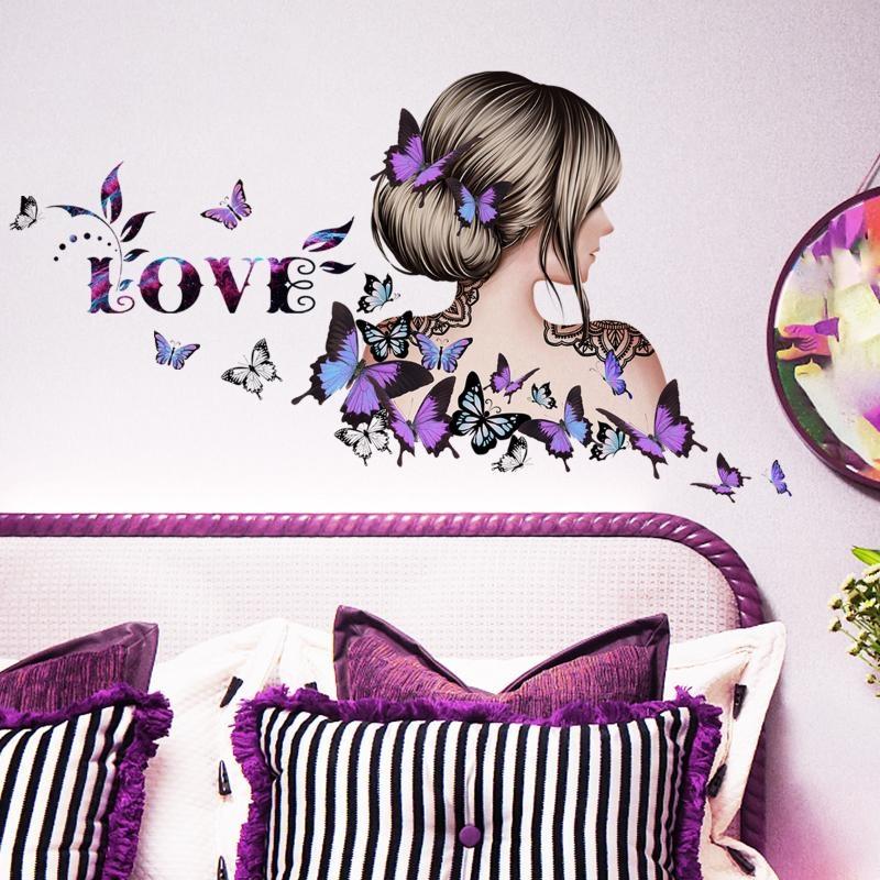 Wall Sticker Butterfly English Slogan Girl Flower Wall Sticker Paper Living Room Decoration Self Adhesive
