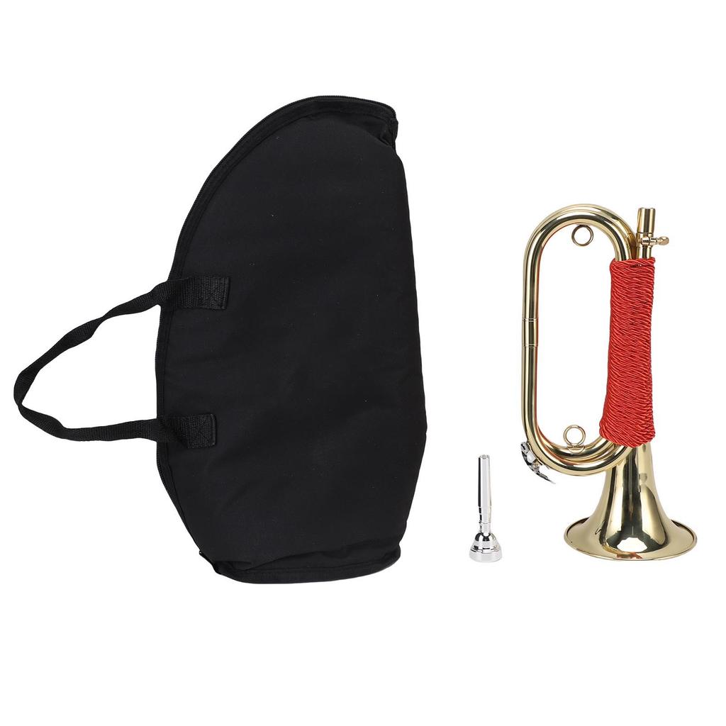 Brass Bugle Gold Plated Cavalry Trumpet with Red Braided Handle for Summer Camp Honor Guard School Band