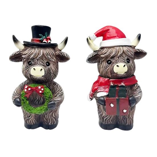 2 Pcs Highland Cow Figurine Autumn Pumpkin Maple Highland Cow Statue Resin Scottish