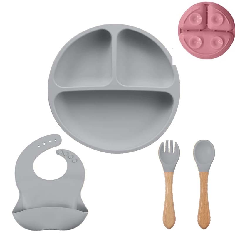 4PC Silicone Baby Feeding Set Silicone Bowl Dining Plate Spoon Fork Children Dishes BPA Free Silicone Tableware for Kids