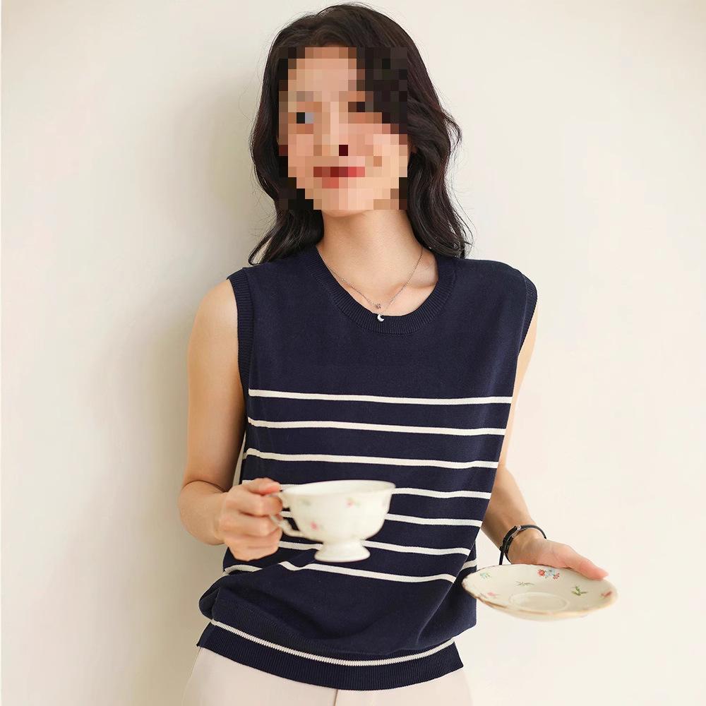 Women's Summer Striped Cotton Knit Sleeveless Sweater Vest - Age-Reducing Fashion Top