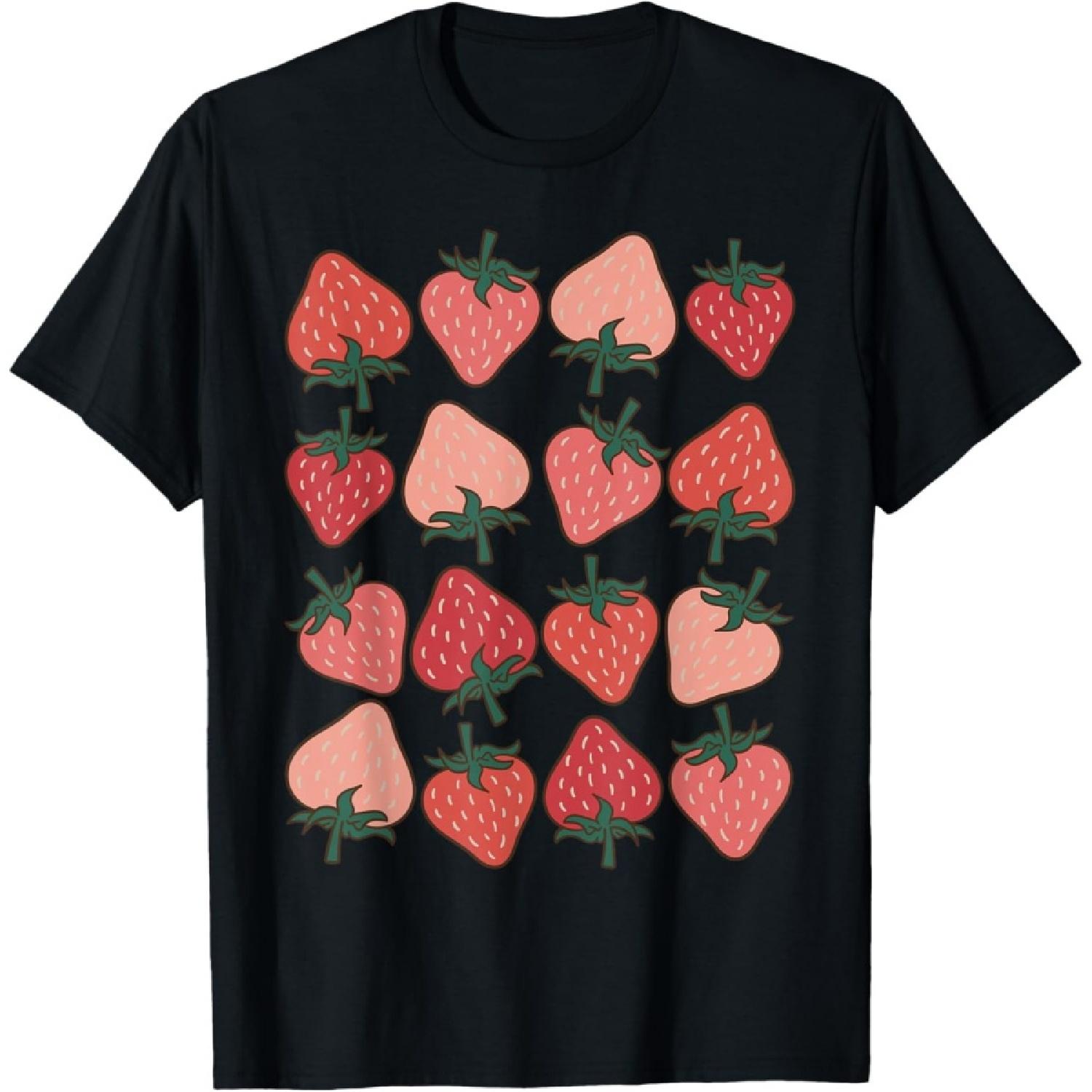 Strawberry Pattern Fruitarian Berry Strawberries Fruit Lover T-Shirt S