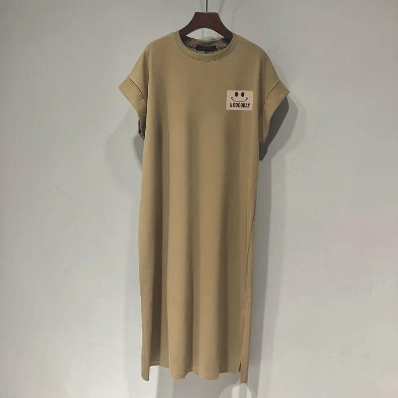 Short-sleeved T-shirt Skirt, Summer Mid-length Knee-length Dress, Slimming Over-the-knee Dress