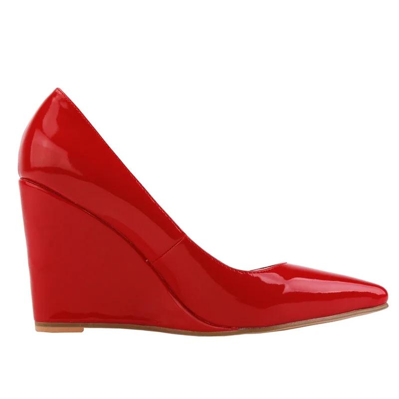 Women Wedges Pumps Sexy Pointed Toe Ship-on Patent Leather High Heels Female Red Black Office Wedding Shoes Summer Autumn Ladies