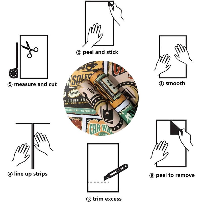 Retro Cartoon Self-Adhesive Waterproof Wallpaper Bedroom Living Room Wall Decor Desk & Furniture DIY Removable Stickers