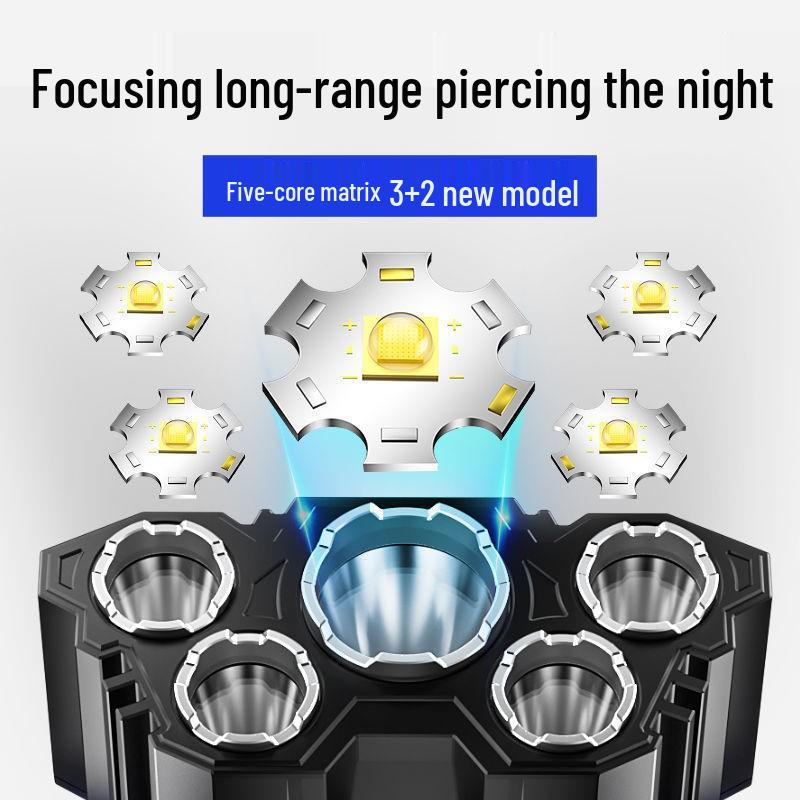 Wiederaufladbare Wasserdichte 5-LED Stirnlampe - Superhell, Tragbar, für Outdoor-Nutzung und Angeln