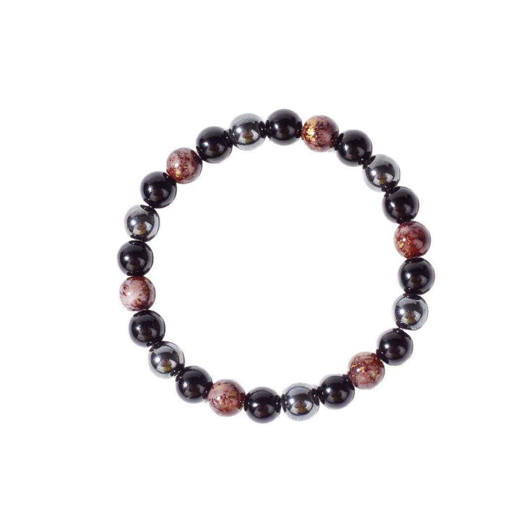 Festive Gifts Black Onyx Hematite Red Gold Flake Glass Beaded Bracelet Minimalist Fashion Jewelry For Men Women Daily Wear Gift