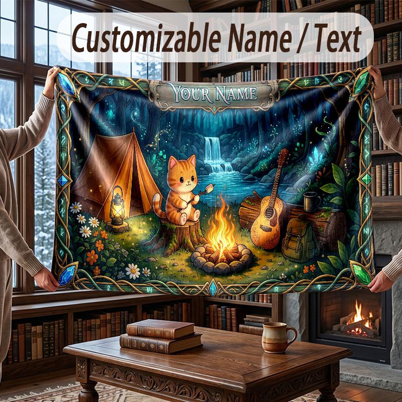 Nature Library Travel Theme Throw Blanket Custom Name Text Personalized Blanket Soft Cozy Blanket for Home Sofa Bed