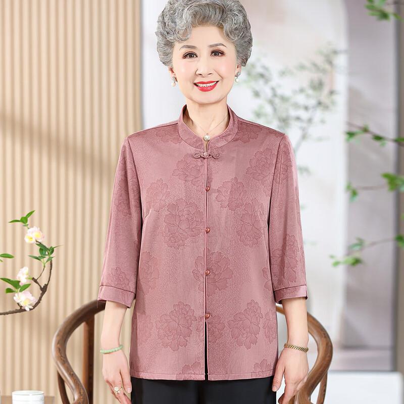 

Women s Tang Style Seven-Sleeve Stand-Collar Cardigan Shirt 3XL