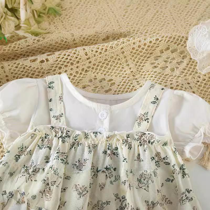 Super Cute Summer Princess Romper: Thin Style, Printed, Short Sleeve, Snap Crotch