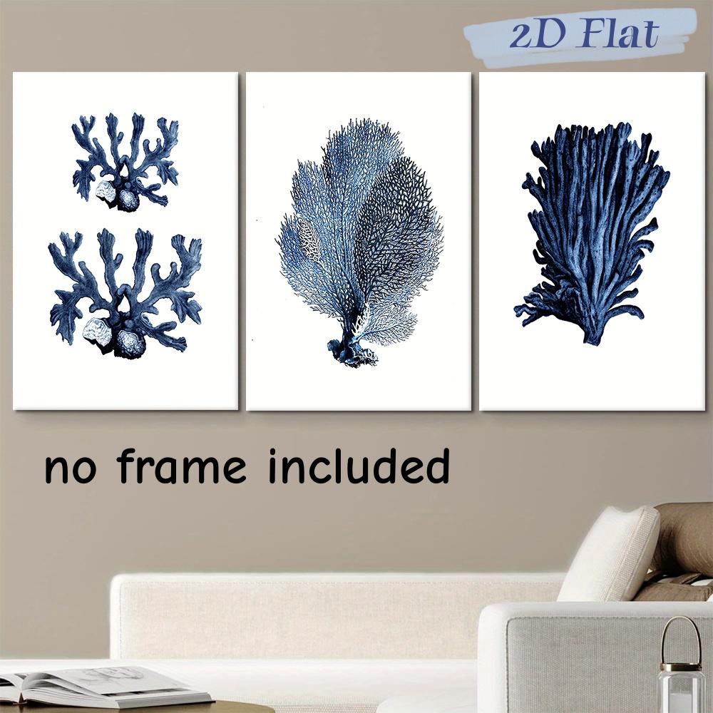 

3-piece set of deep-sea blue coral frameless canvas decorative paintings, modern minimalist living room bedroom wall art hanging (as the picture,20x30cm-3pcs)