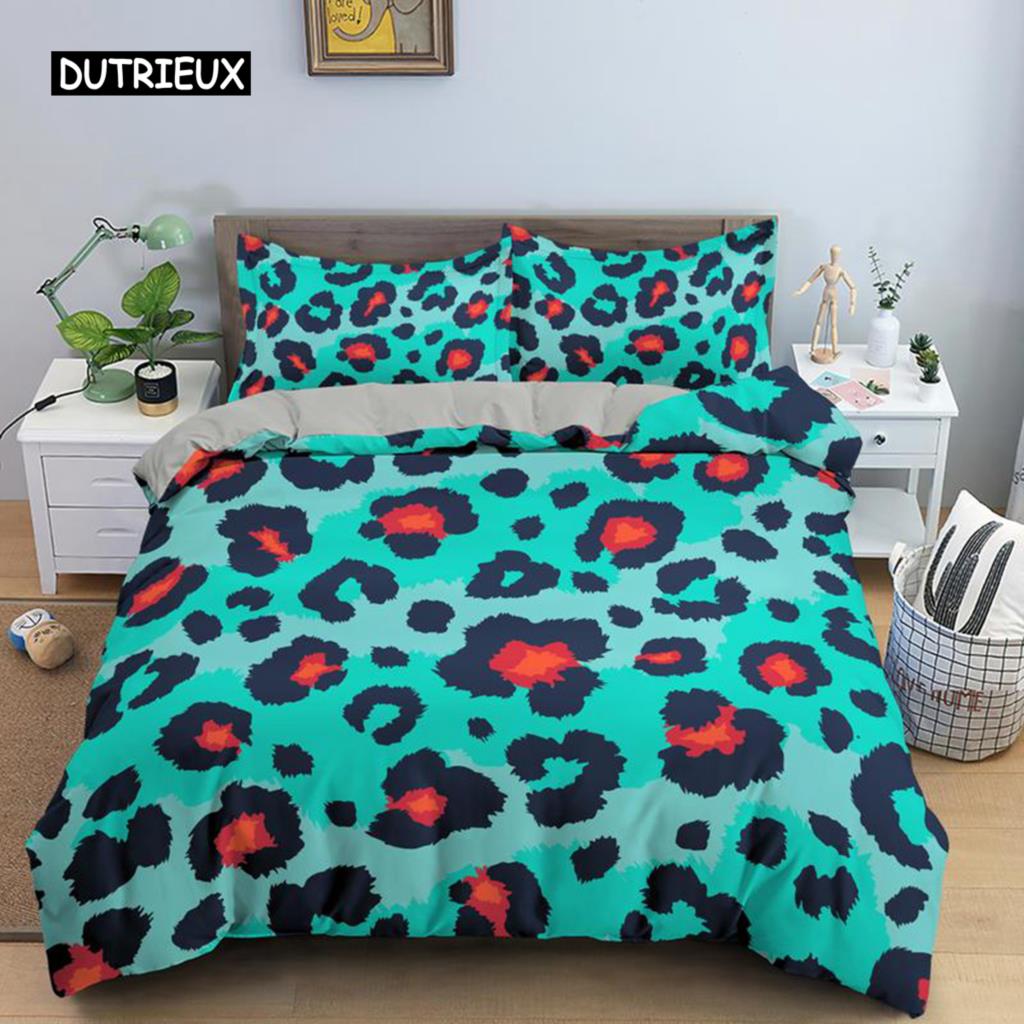 

Пододеяльник с леопардовым принтом, комплект постельного белья из микрофибры с принтом «Дикие животные» для детей, подростков, мужчин, женщин, украшения для спальни EU single(135x200cm)