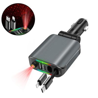 NEUES 4-in-1 Einziehbares Schnell-Autoladegerät mit Sternenhimmel-Dach-Handyladegerät, 120W USB C Adapter, 2 USB-Anschlüsse Handy-Autoladegeräte für iPhone Samsung