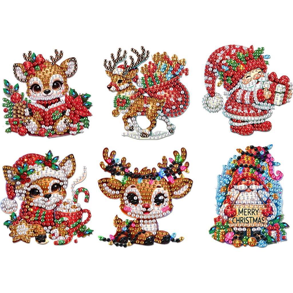 6Pcs Acrylic Gnomes Fridge Stickers Diamond Painting Refrigerator Magnet Diamond Painting Fridge Magnet for Car Mailbox Decor