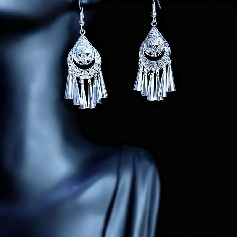 Ethnic style earrings Alloy silver-plated Miao ethnic minority Dong Yi earrings Earrings