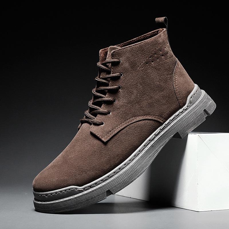 

Мужские высокие рабочие ботинки Модные ботинки Мужские черные повседневные ботинки для инструментов Платформа Сохраняющие тепло Замшевые ботинки Мужчины Zapatos De Hombre 44 коричневый