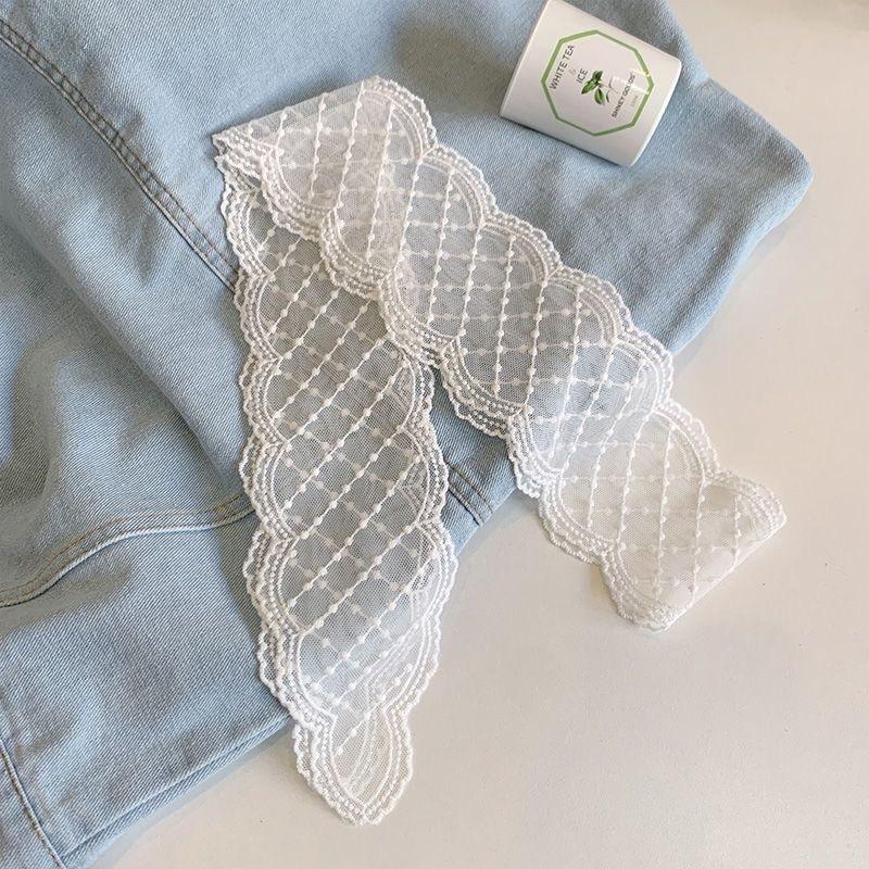 Fashion White Lace Embroidery Head Scarf for Women Korean Hair Scarf Long Ribbon Bowknot Hairbands Y2K Headwear Accessories