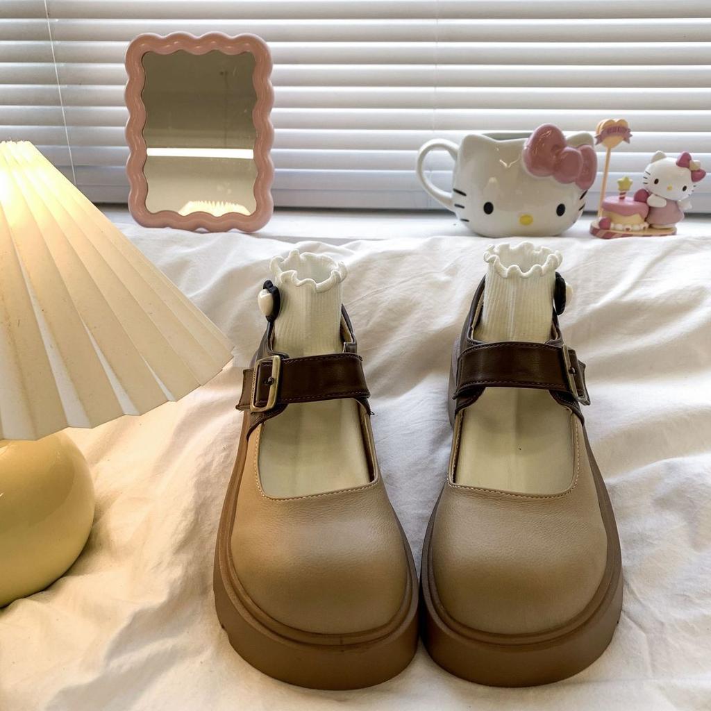 Korean version of casual style round head shallow mouth one-word single shoes, spring temperament increases and shows long legs Mary Jane small 