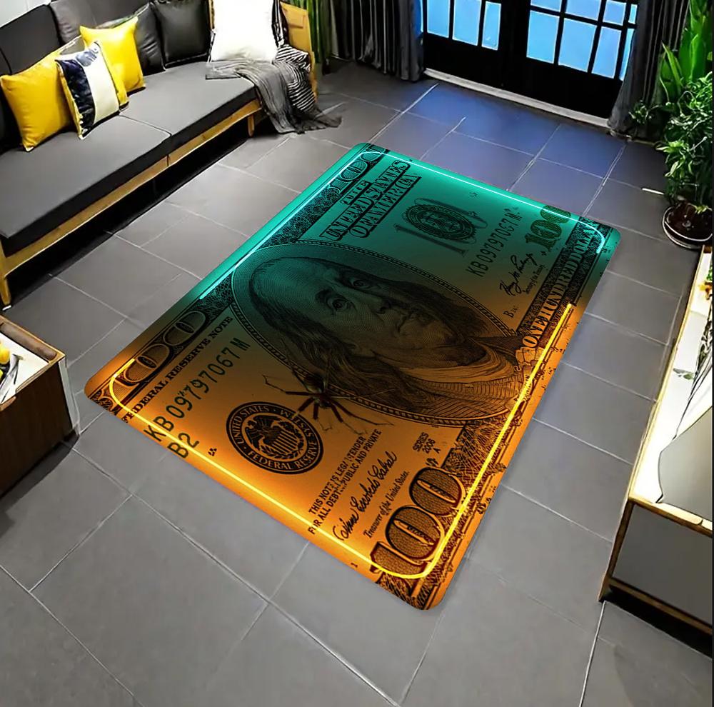 Colorful Creative Dollar Money Print Carpet Mat Rug Large Area Bedroom Entryway Non-Slip Stain Resistant Home Decoration