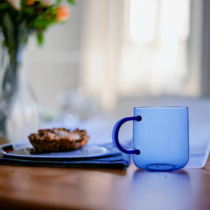 GLASS MUG FOR COFFEE AND TEA 310 Ml. 8.7 Cm BLUE