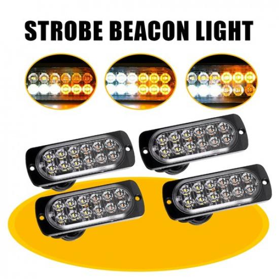 White LED Flash Amber Daytime Lights Strobe Light Warning Hazard Beacon Lamp 4x