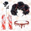 4-Piece Set Halloween Party Costume Rose Flower Headband Novelty Horror Necklace Gloves  for Women