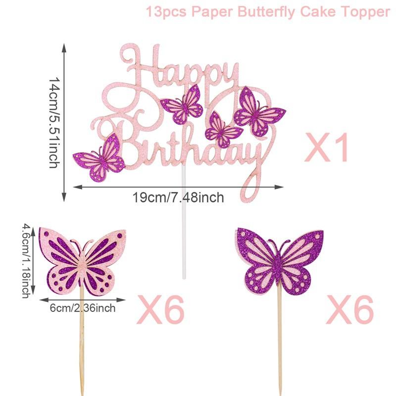 Happy Birthday Sequin Butterfly Cake Topper For Princess Girl Birthday Party Cake Decor Butterflies Wedding Party Decoration