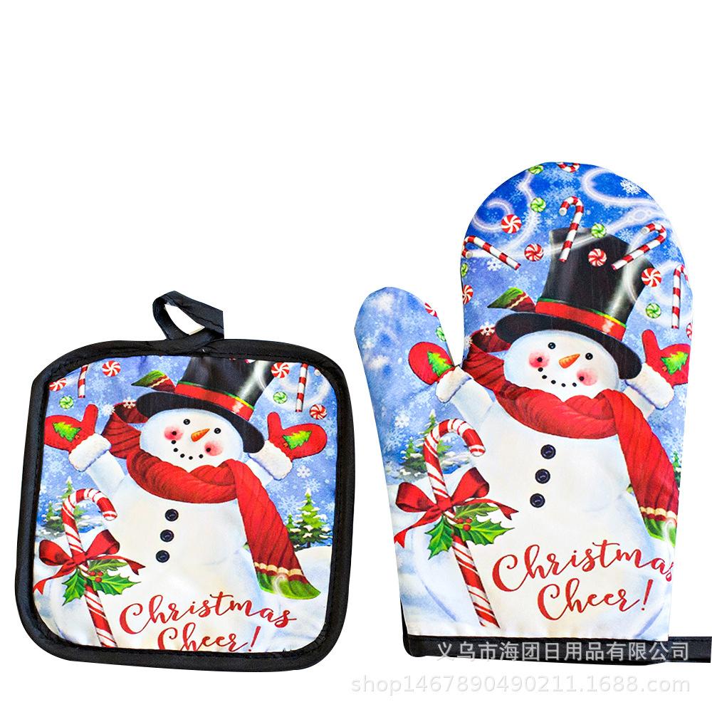 2pc/set Christmas Printed Oven Gloves, Heat Resistant and Heat Resistant Microwave Oven Glove Set