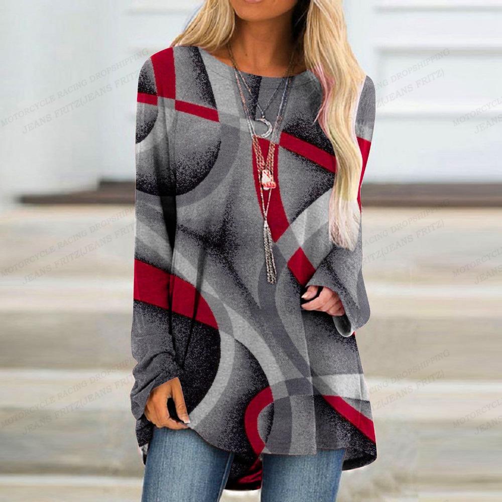 Patwork Tričko Dámské Tričko Dámské Módní Tričko Color Block Tričko Tričko s dlouhým rukávem Trička Dámské Tričko Tričko Tunika Dívka