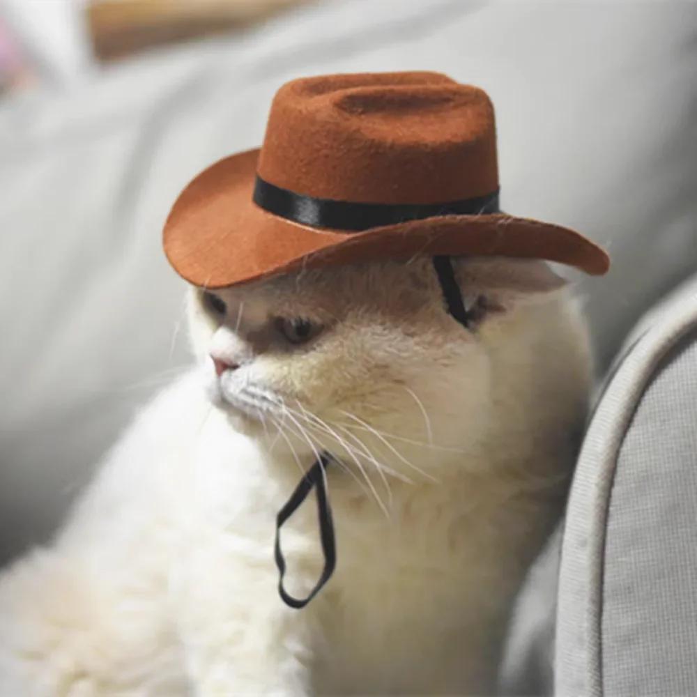 Pet Hat Cat Cowboy Hat Funny Retro Adjustable Cowboy Hat for Dogs Cats Pet Photo Prop Halloween Decor Cat Accessories