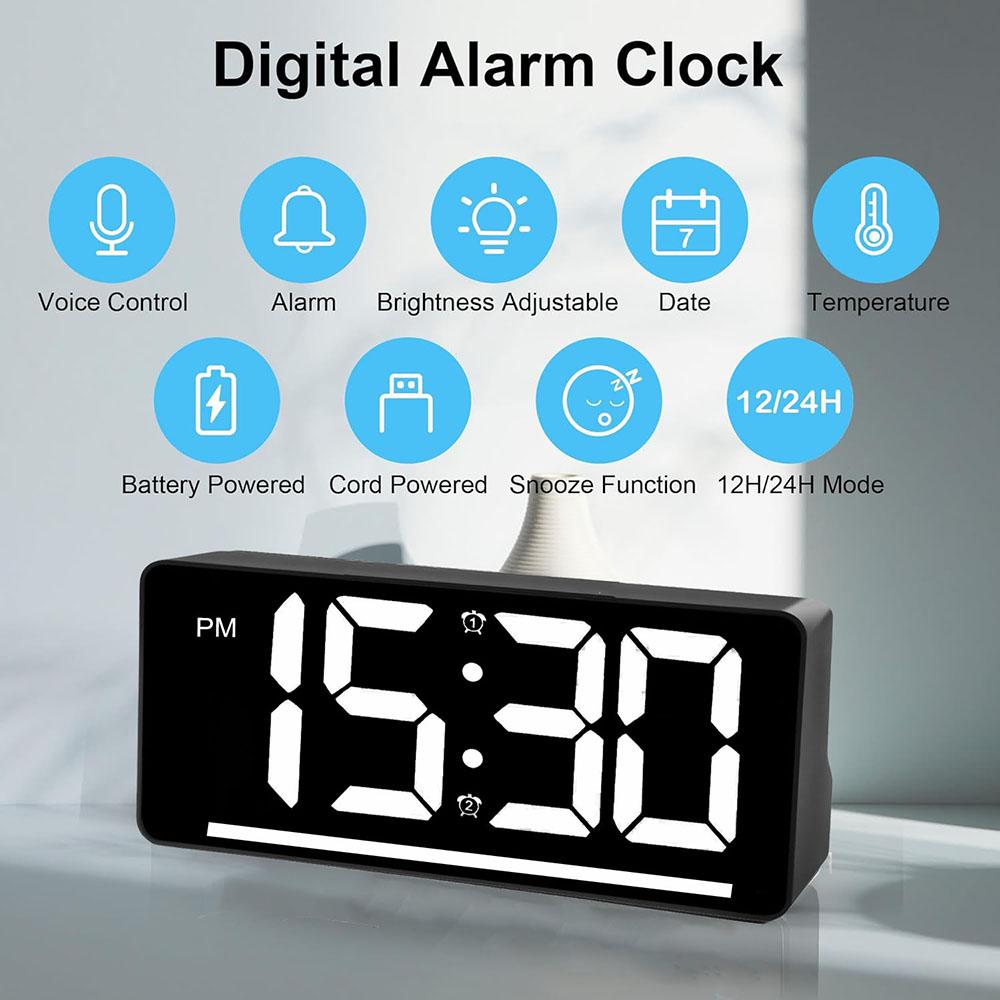 Large Display Digital Alarm Clock with Temperature Night Light Table Clock for Bedroom Office Kitchen Living Room Home Decor