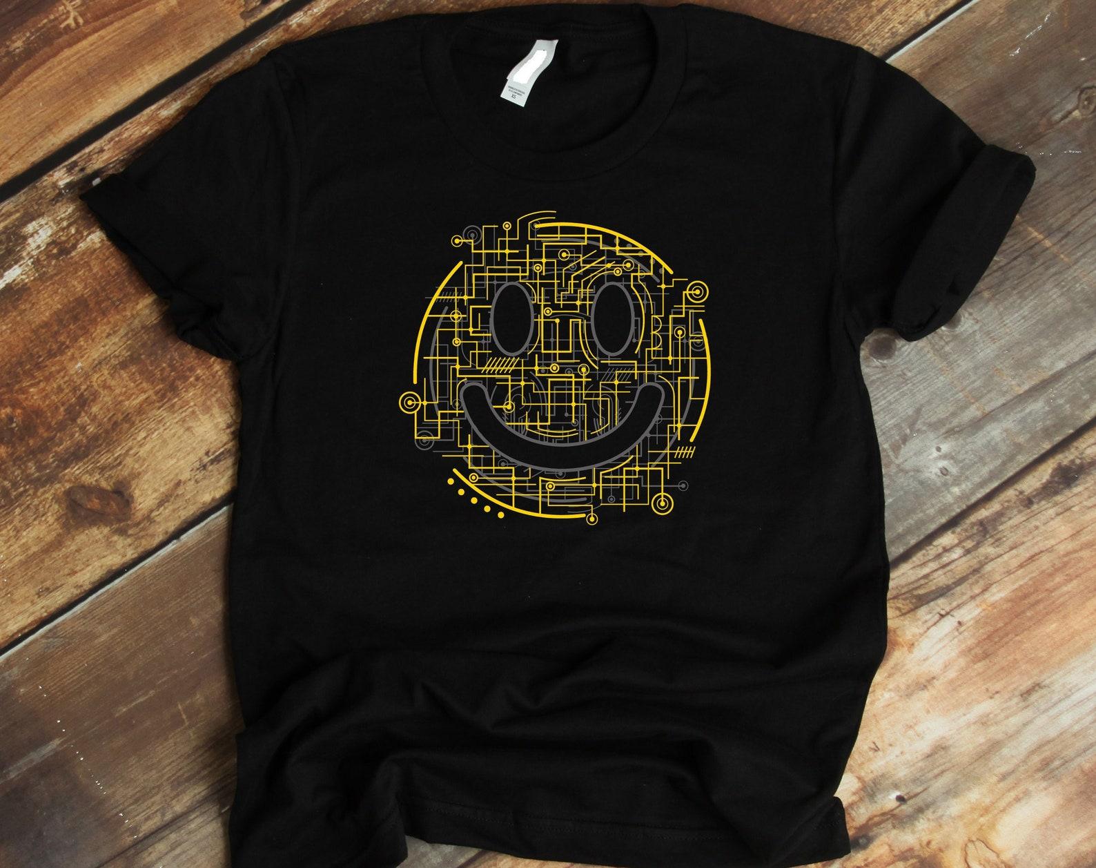 Electric Smiley Tee Shirt, Smiley Face Symbol T shirt, Aesthetic Symbols T shirt, Happy Smiley Face Emoji Shirt 2XL
