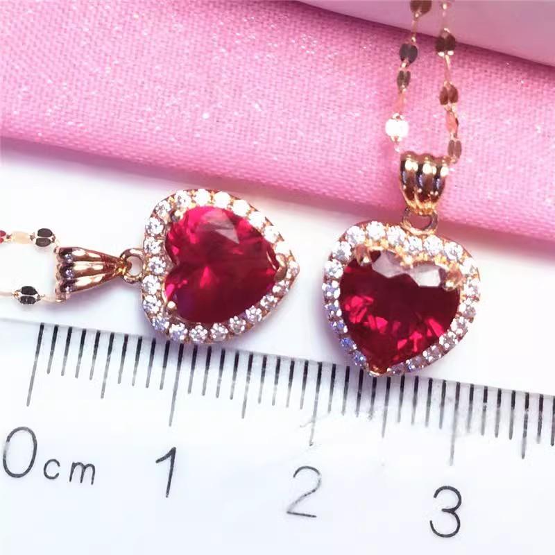 Exquisite Russian Purple Gold Red Stone Zircon Pendant Inlaid With Peach Heart Egg Surface Necklace Plated Rose Gold Color Gold Collarbone Chain